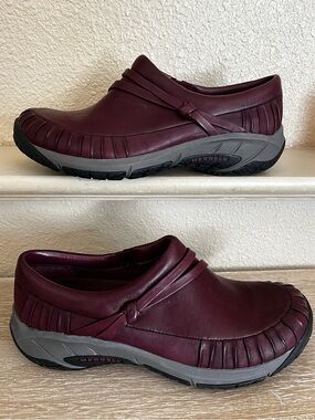 Merrell Encore Pleat Slide Shoes Womens 9 Wine Red Leather Slip On Comfort
